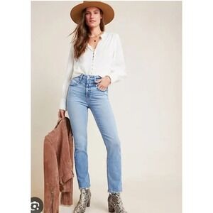 PAIGE‎ Sarah Front Yoke High Rise Straight Western Light Wash Blue Jeans Sz 26